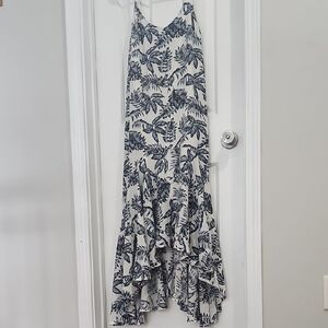 Elegant Blue and White Floral Dress